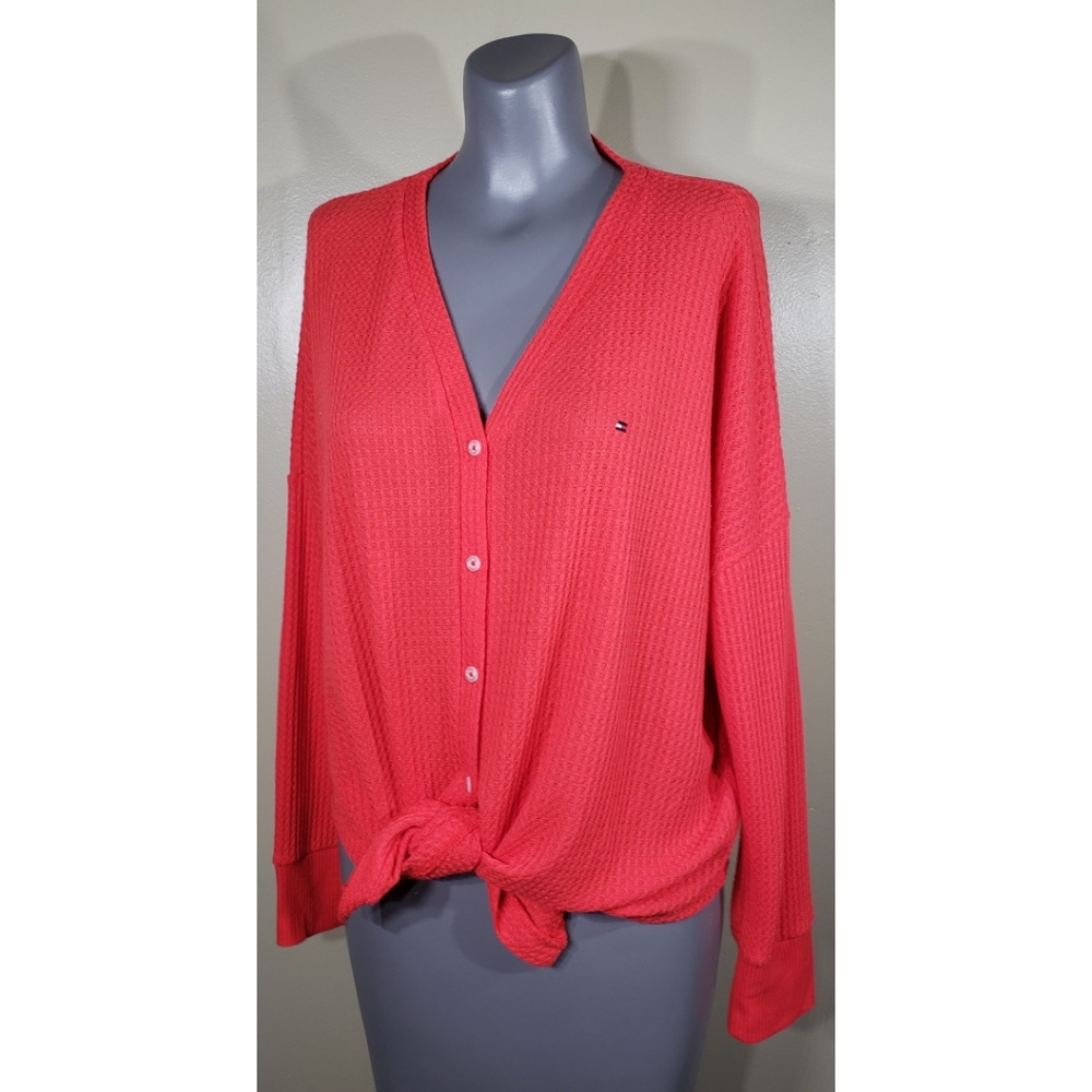 Tommy Hilfiger Waffle Thermal Button Top - Red L